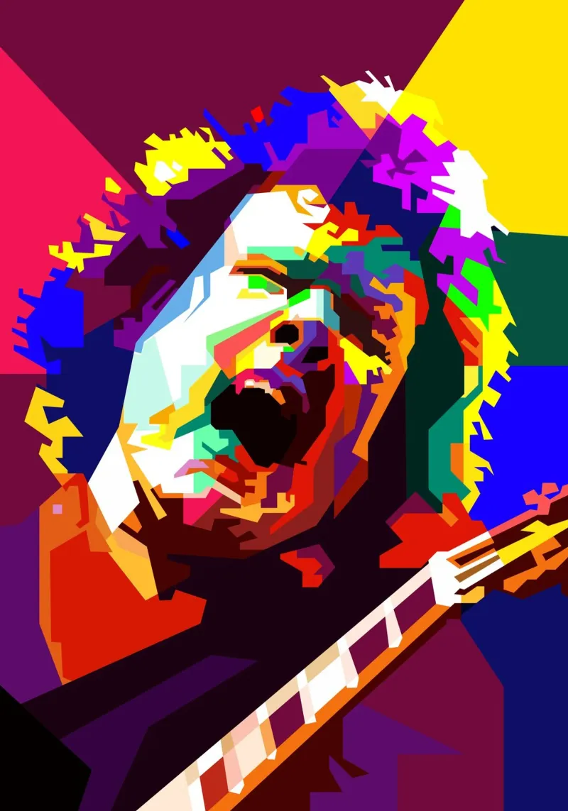 Gary Moore Blues-Sänger und Gitarrist Art WPAP Leinwand mit Schattenfugenrahmen von Artkreator