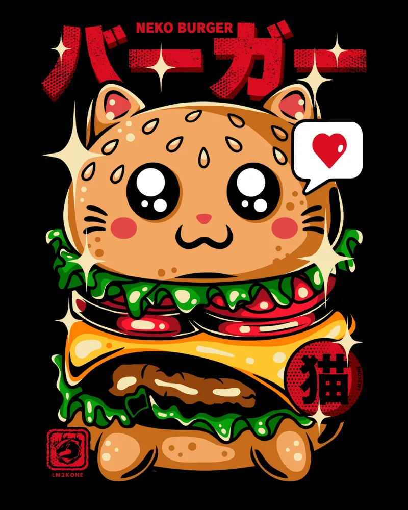 Neko Burger Divertente poster con telaio in plastica da LM2KONE