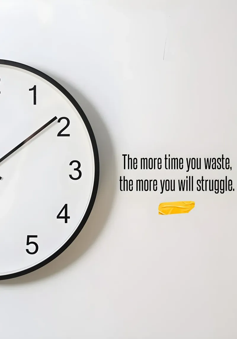 "The more time you waste, the more you will struggle. canvas met Baklijst van Type & Tape