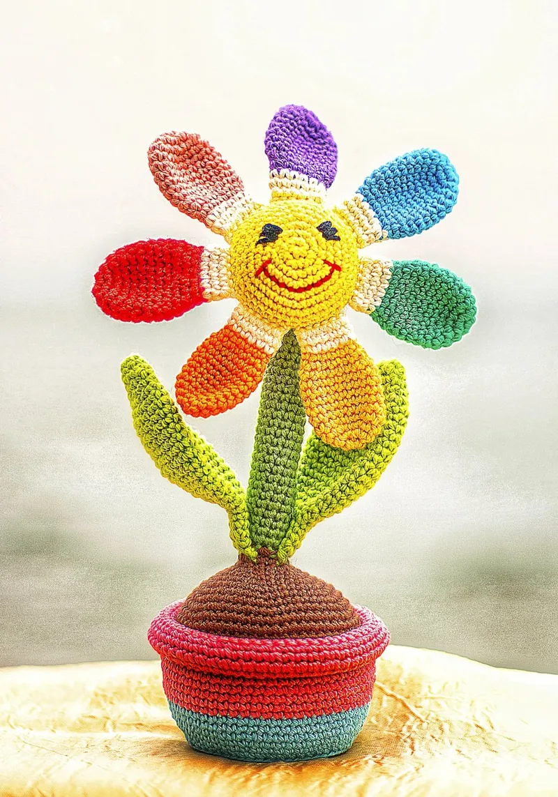 Girasole all'uncinetto con arcobaleno - Stampa d'arte poster da jay
