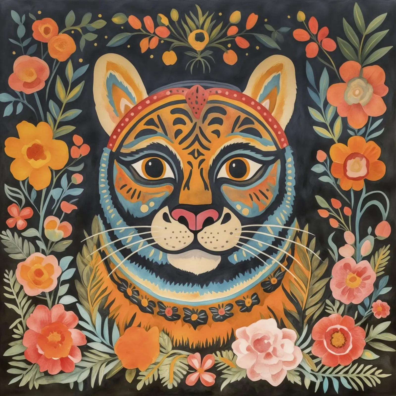 Giardino fiorito Arte popolare Gatto selvatico poster con telaio in alluminio da Andrea Haase Animal Love