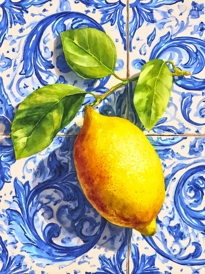 Mediterrane Sommer-Zitrone Poster mit Kunststoffrahmen von Andrea Haase Modern Home