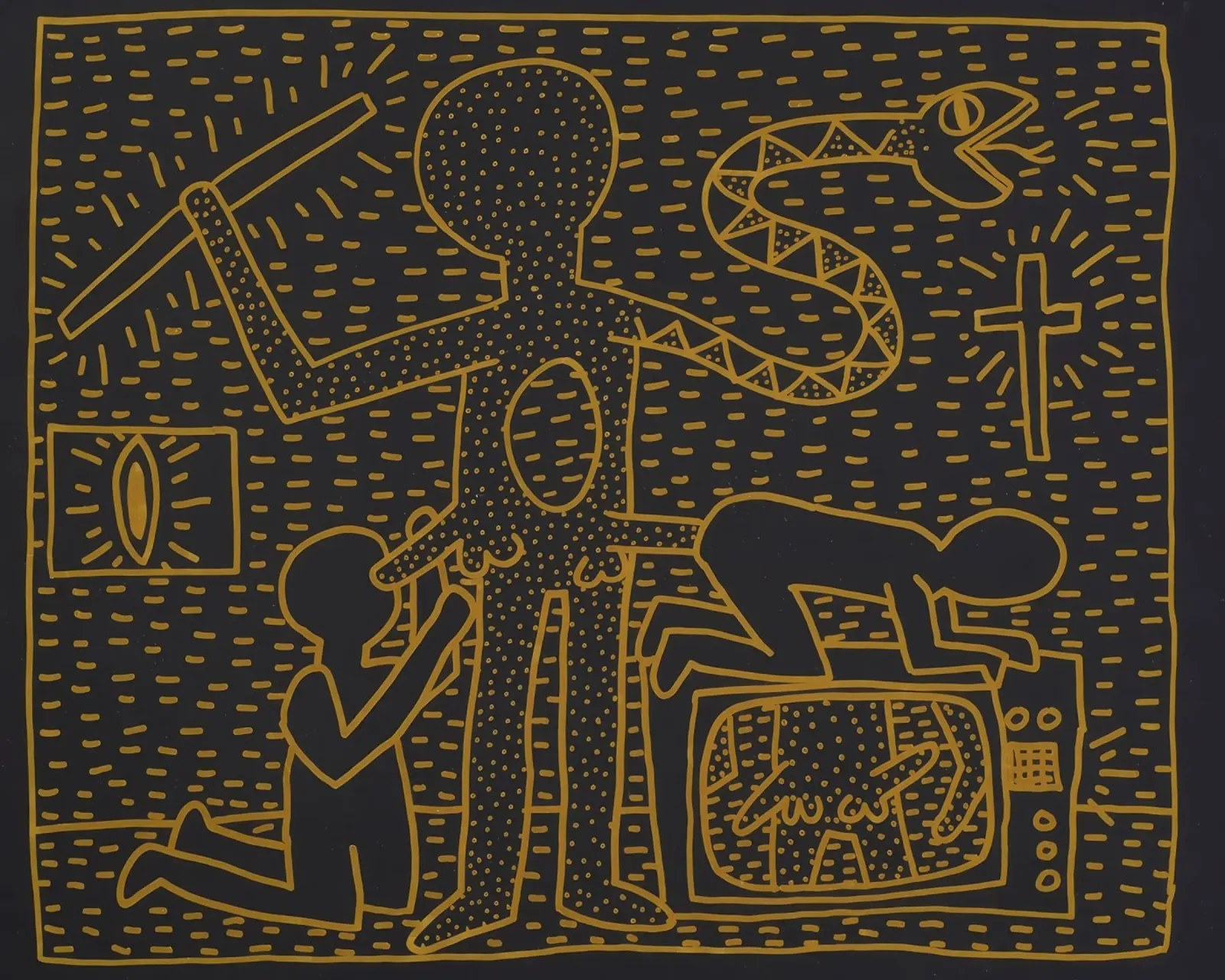 Keith Haring "Fear and Faith" Pop Art Wall Poster canvas with Floater frame by ClubArt