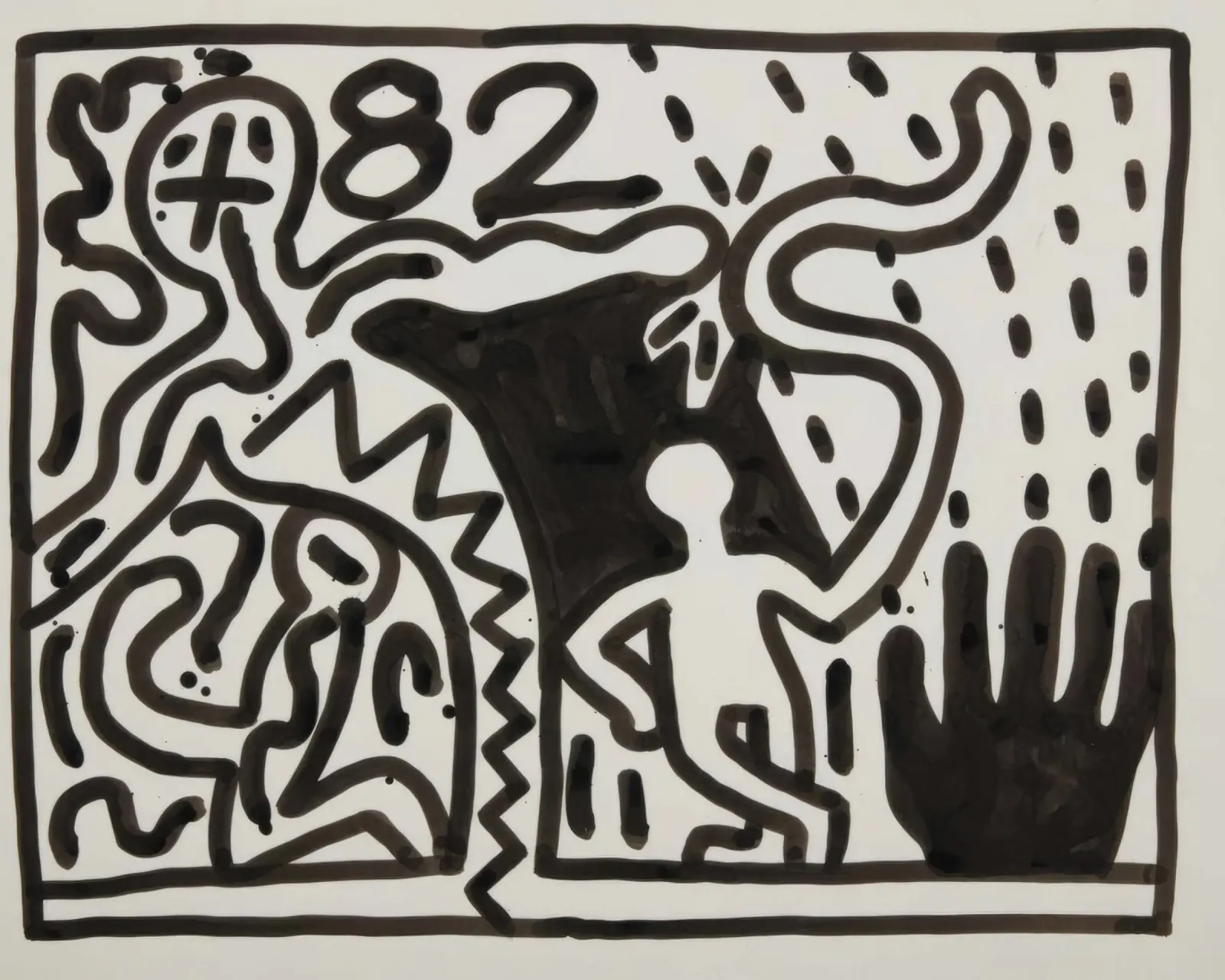 Keith Haring "Zonder titel" Pop Art Figuren Poster canvas met Baklijst van ClubArt