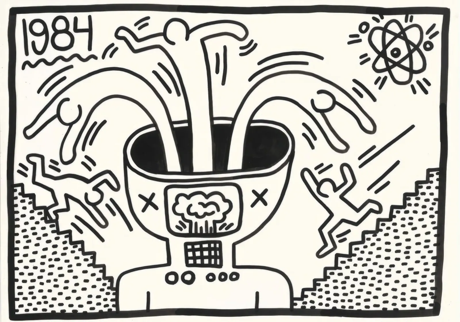 Keith Haring "Untitled" Pop Art Mind Explosion Poster toile avec Caisse américaine de ClubArt