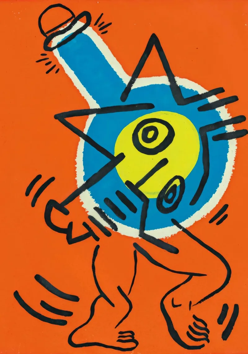 Keith Haring "Zonder titel" Pop Art Energieposter canvas met Baklijst van ClubArt