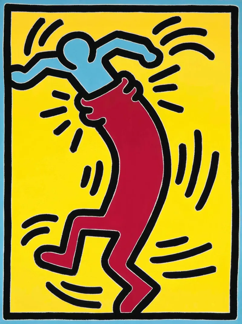 Keith Haring "Zonder titel" Pop Art Rood en Blauw Poster canvas met Baklijst van ClubArt