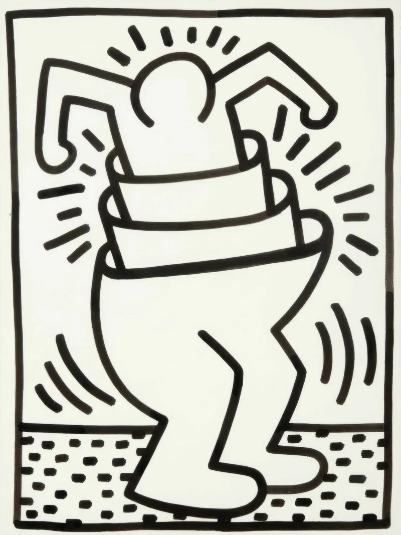 Keith Haring "Zonder titel" Pop Art Container Poster canvas met Baklijst van ClubArt