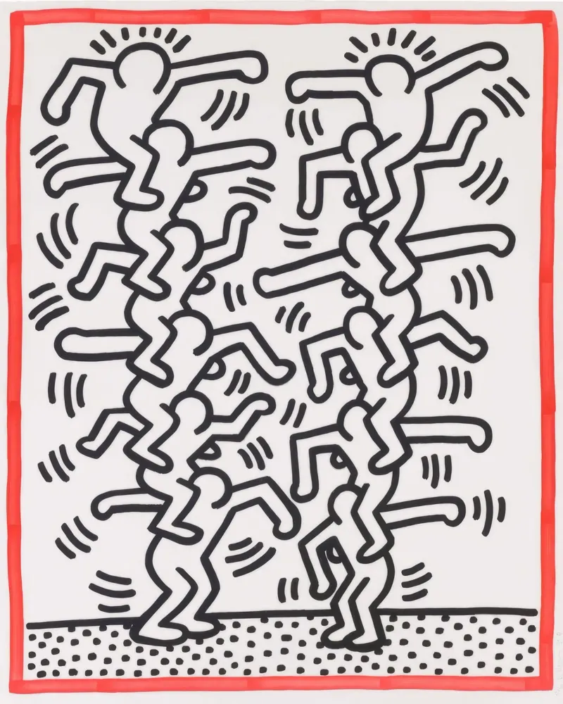 Keith Haring "Zonder titel" Pop Art Figuren Poster canvas met Baklijst van ClubArt