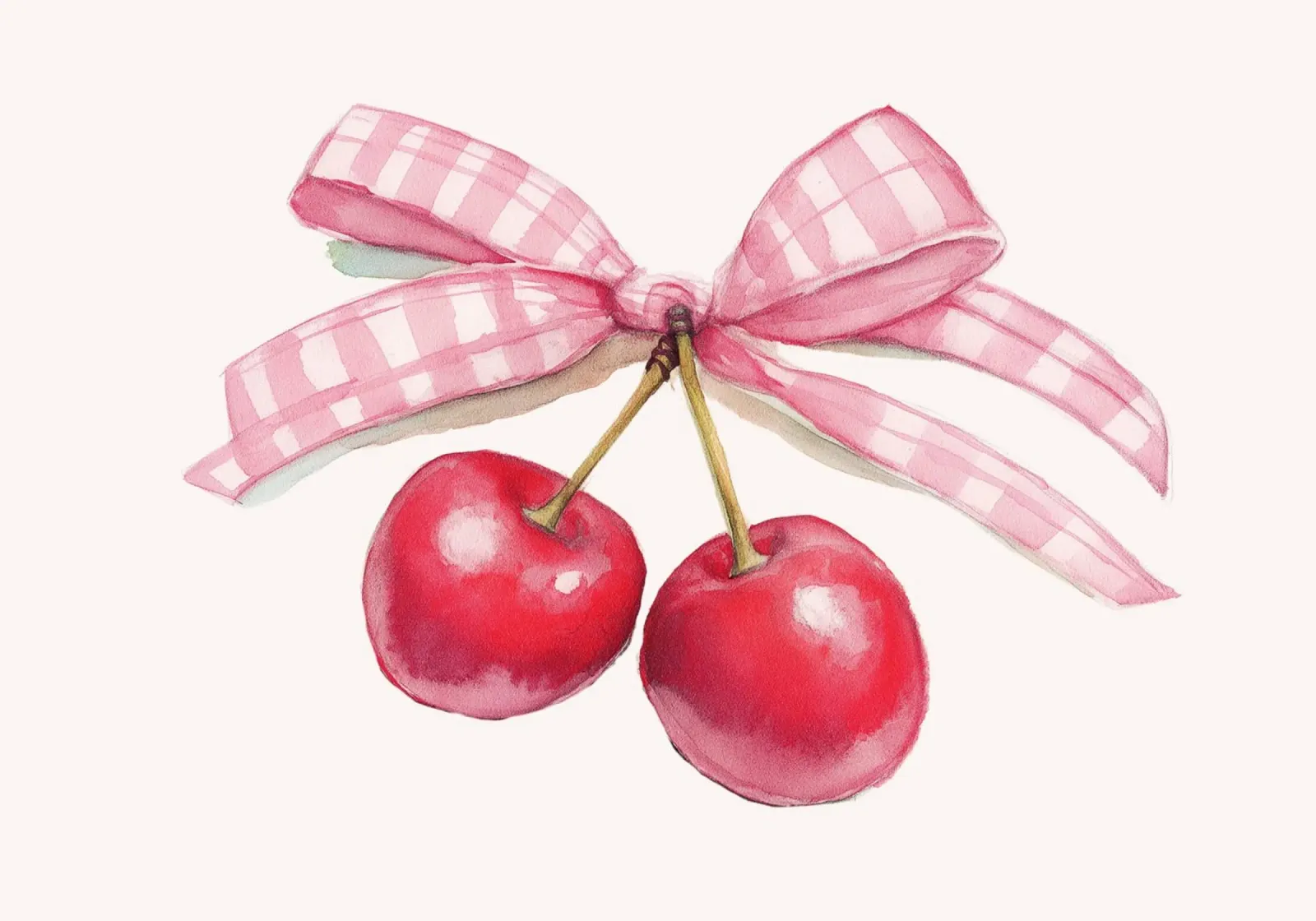 Kirsche Aquarell Kunstdruck mit rosa Gingham Schleife Poster mit Aluminium Rahmen von vintagepod