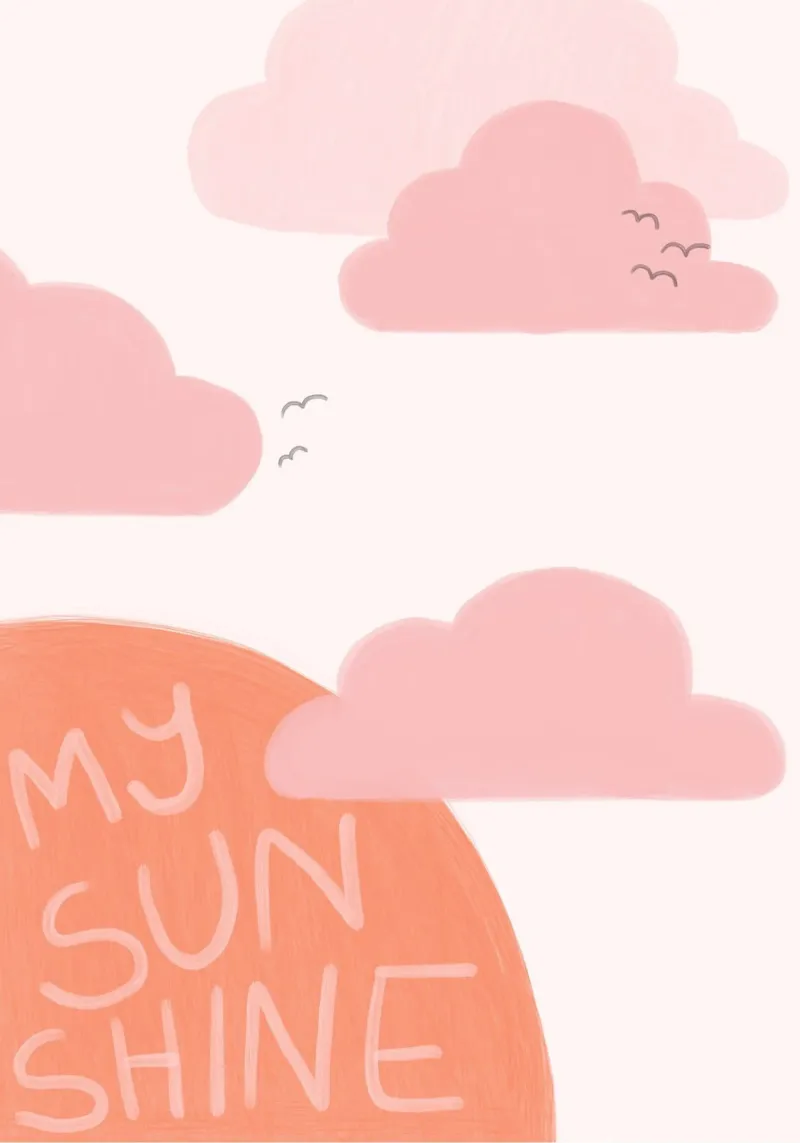 "My Sunshine" Roze Wolken Esthetische Kunstdruk canvas met Baklijst van vintagepod