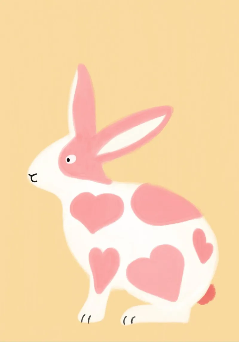 Cute Rabbit with Pink Hearts, Kawaii Bunny Art canvas with Floater frame by vintagepod