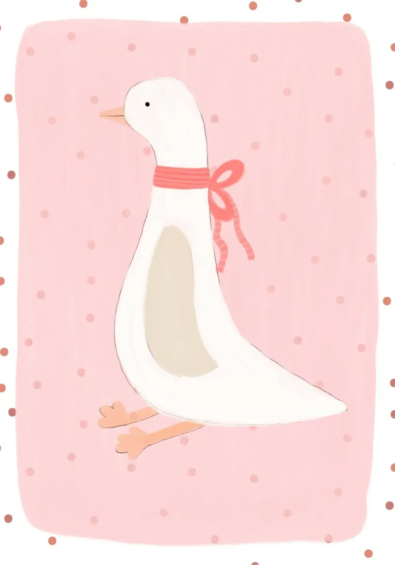 Niedliche Ente mit rosa Schleife Kunstdruck Leinwand mit Schattenfugenrahmen von vintagepod