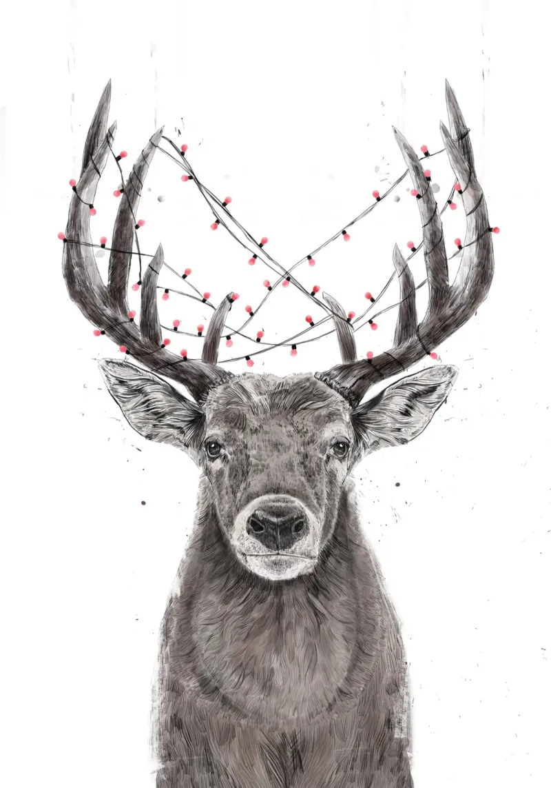Xmas deer poster con telaio in alluminio da Balazs Solti