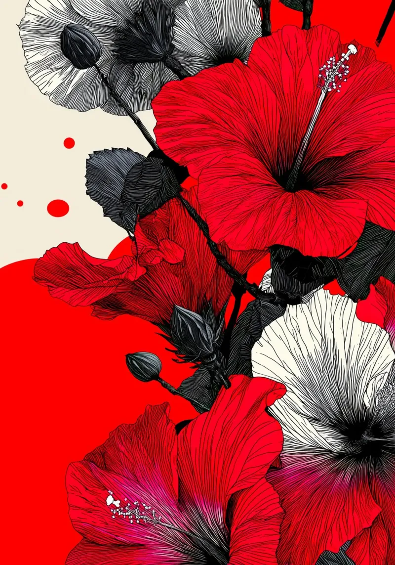 Flores rojas y blancas lienzo con Marco flotante de Justyna Jaszke JBJart