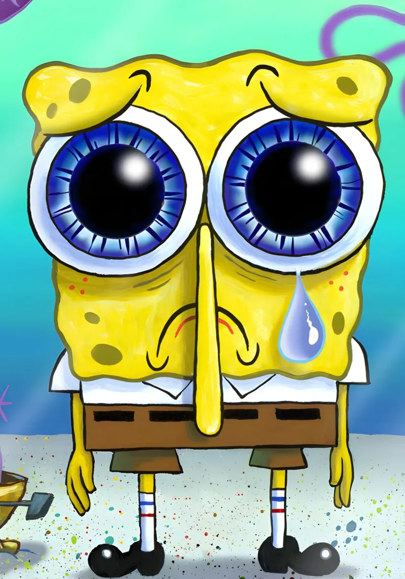 sad SpongeBob poster con telaio in plastica da Low poly art