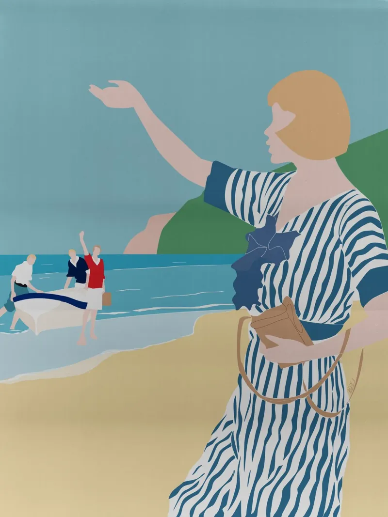 At the beach in the early 20th century canvas with Floater frame by LaylaOzPortraits