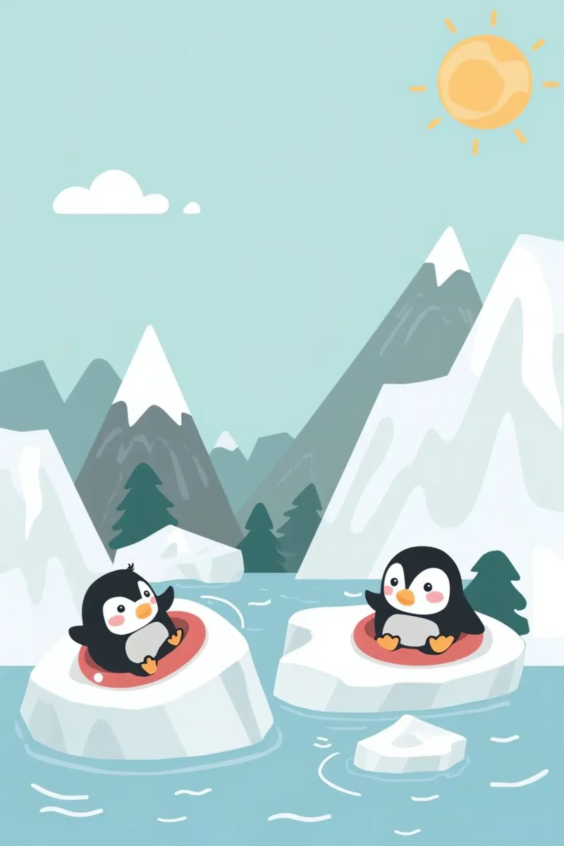 Schattige pinguïns in drijvers op ijsschotsen canvas met Baklijst van DesignDoodle