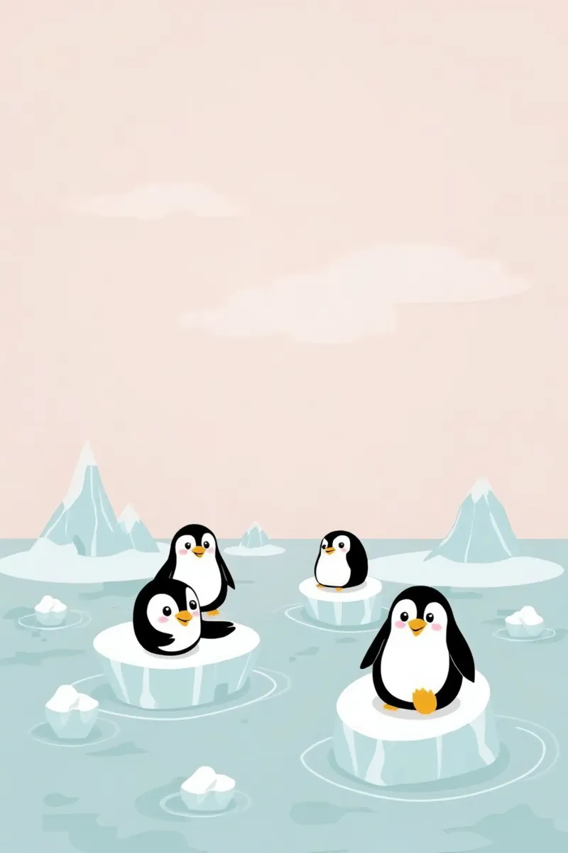 Pinguini felici e carini su banchi di ghiaccio Artico poster con telaio in alluminio da DesignDoodle