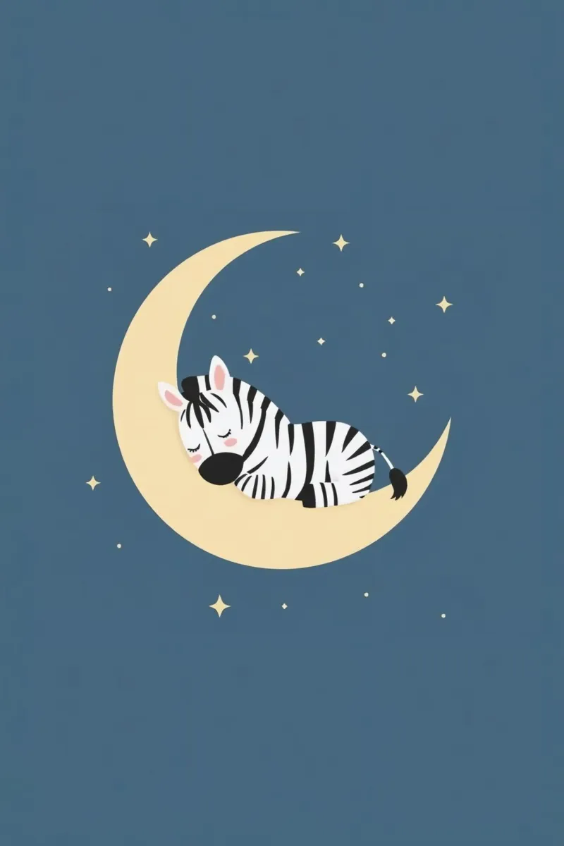 Bonita cebra dormida en luna creciente con estrellas lienzo con Marco flotante de DesignDoodle