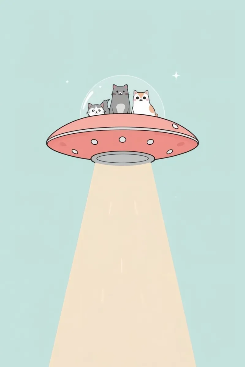 Niedliche Katzen in rosa UFO mit Lichtstrahl Leinwand mit Schattenfugenrahmen von DesignDoodle