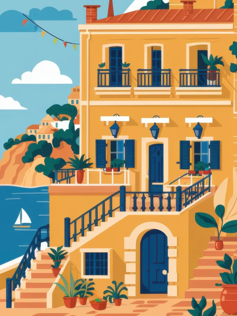 Sunny Mediterranean Steps canvas with Floater frame by Orchid Patina
