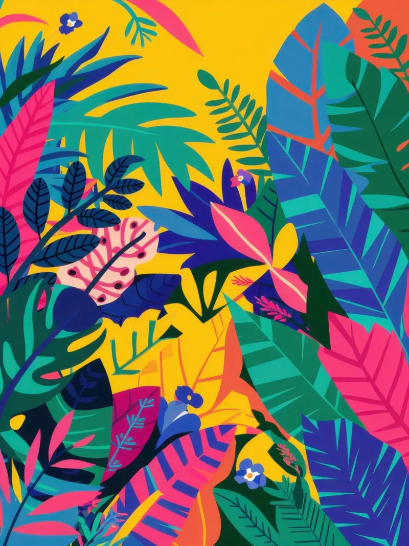 Chaotische jungle-symfonie canvas met Baklijst van Orchid Patina