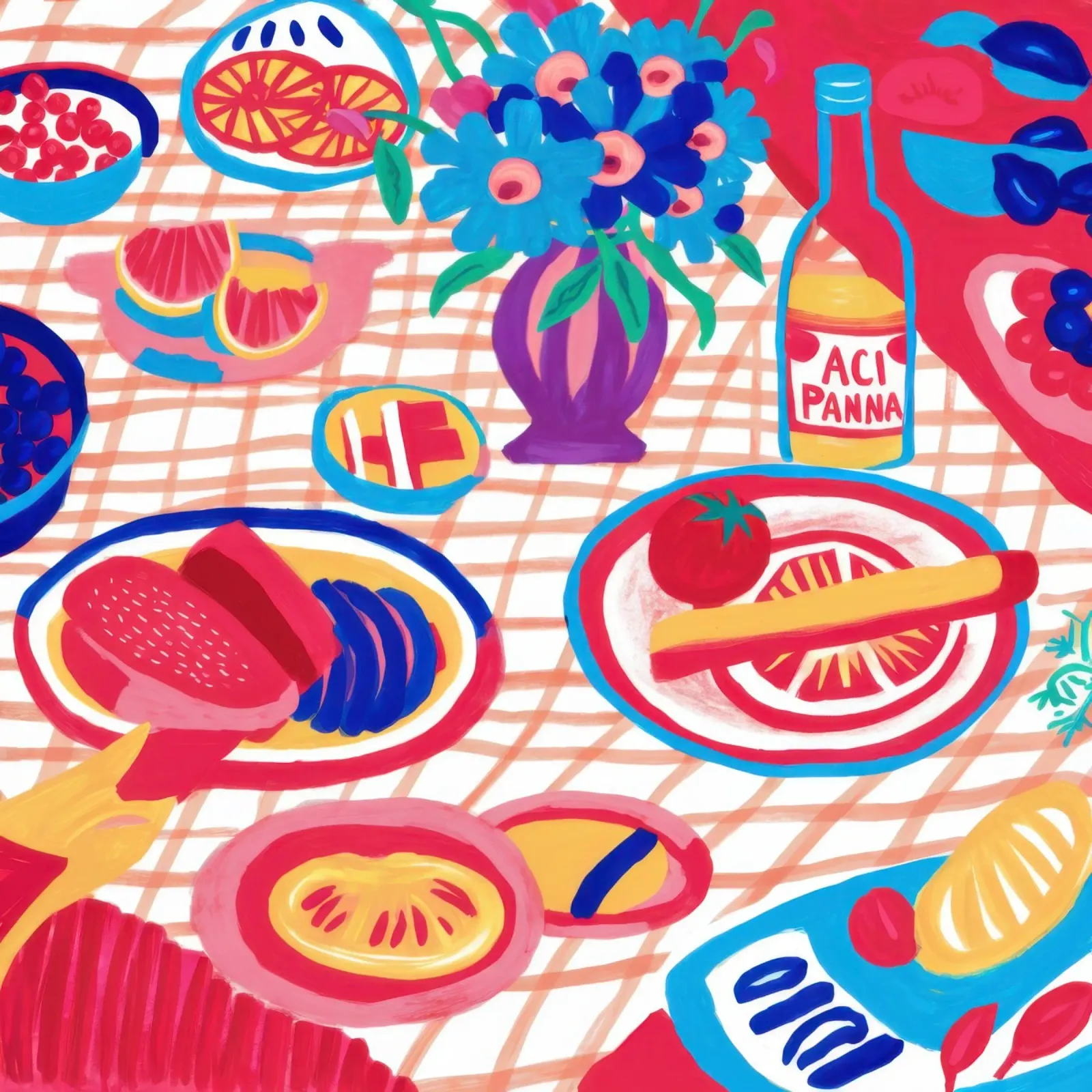 Diffusione astratta del picnic poster con telaio in legno da Frame Aura