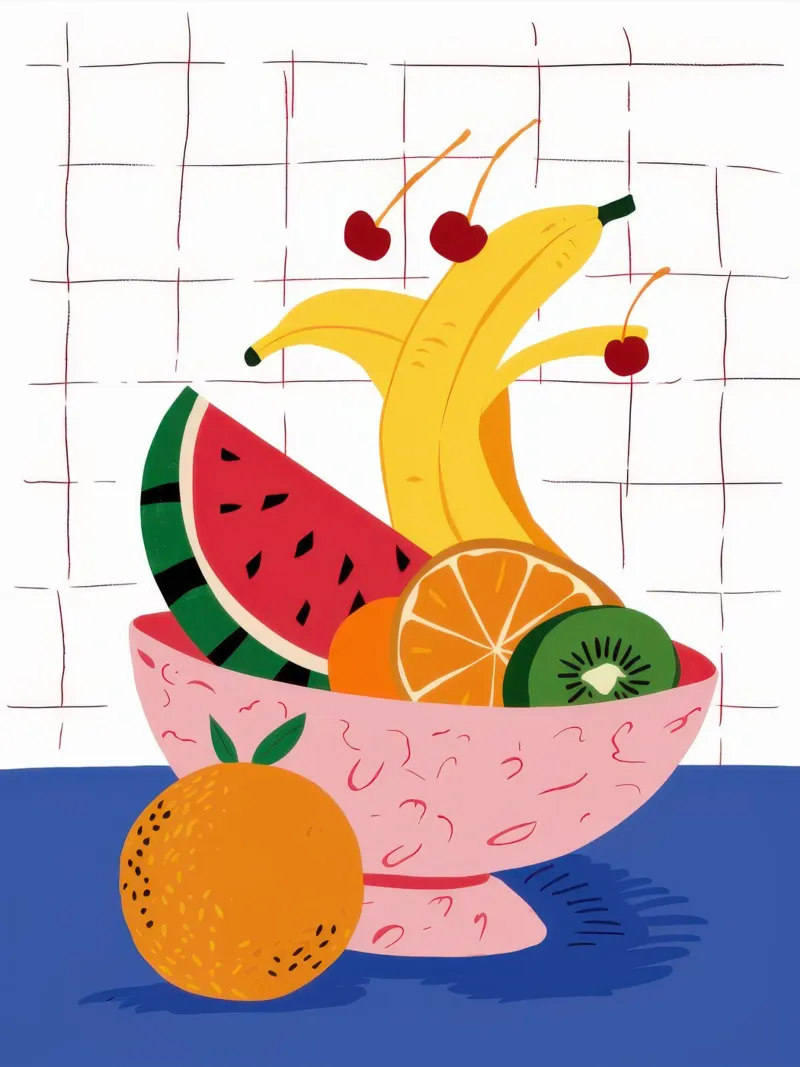 Cornucopia con ciotola di frutta poster con telaio in alluminio da Frame Aura