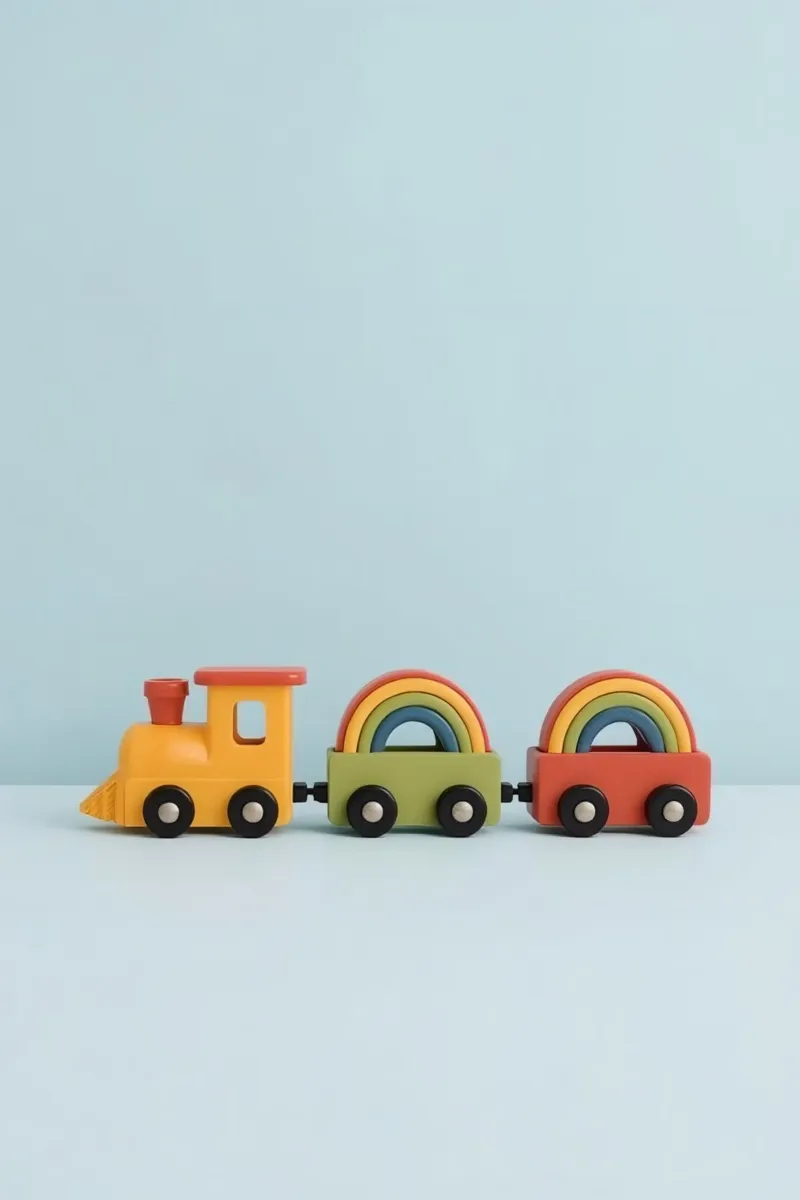 Leuke speelgoed treinset met regenboogbogen canvas met Baklijst van DesignDoodle