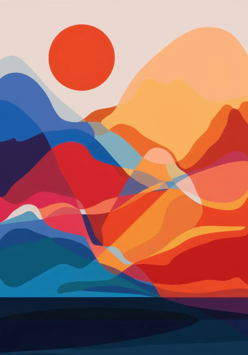 Abbraccio di montagna al tramonto poster con telaio in legno da Frame Aura