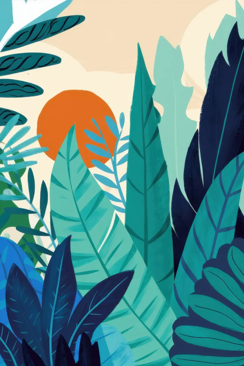 Jungle Zonsondergang Silhouet canvas met Baklijst van Frame Aura