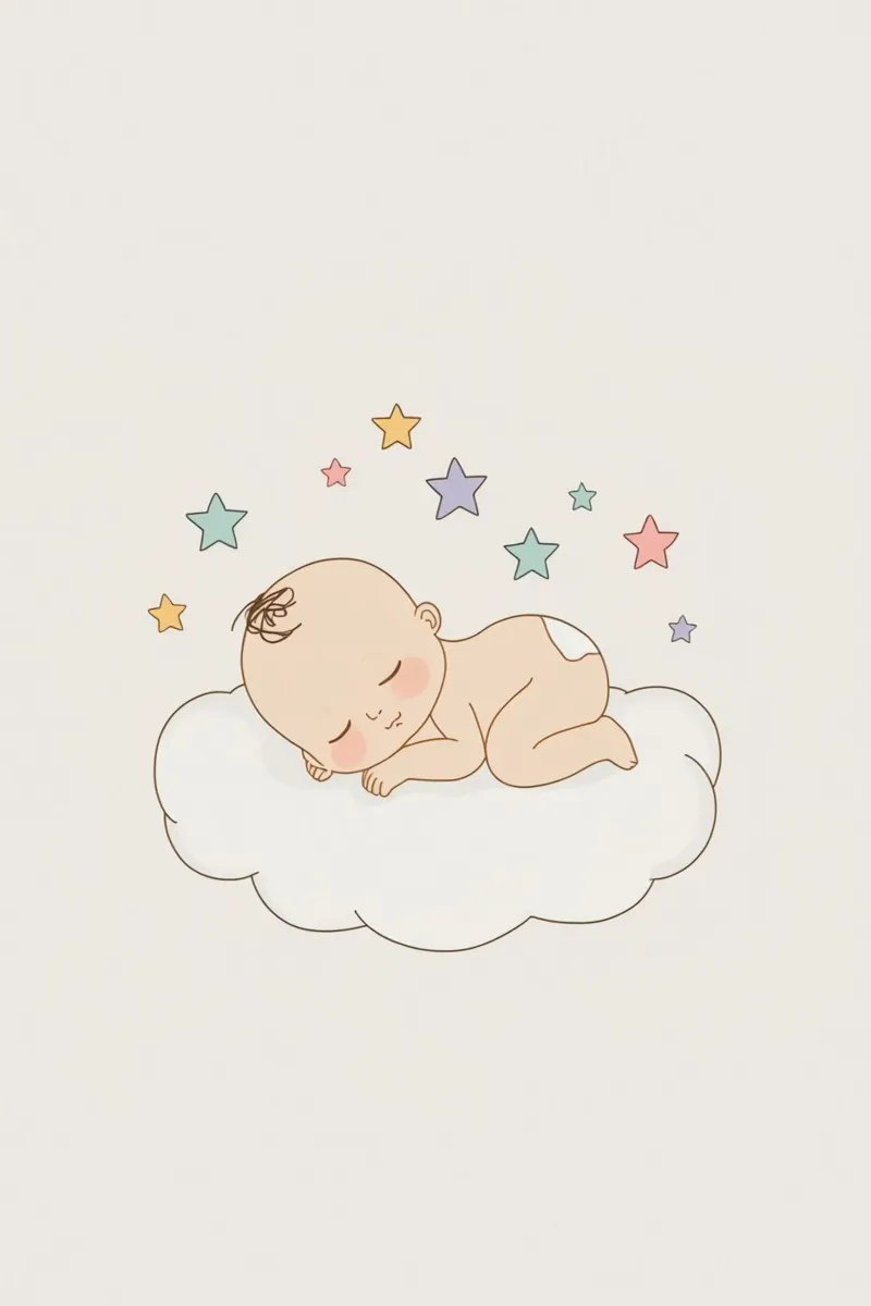 Bambino carino che dorme su una nuvola con le stelle poster con telaio in alluminio da DesignDoodle