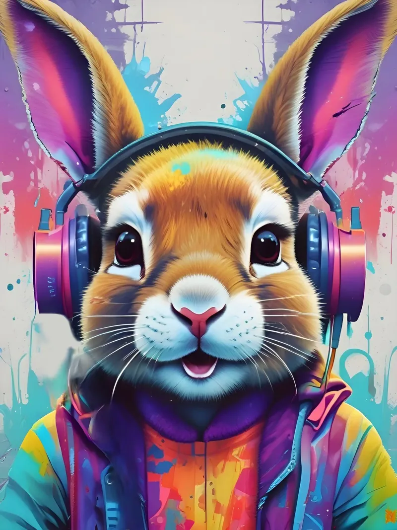 Rabbit music vibrant art canvas with Floater frame by MakArena