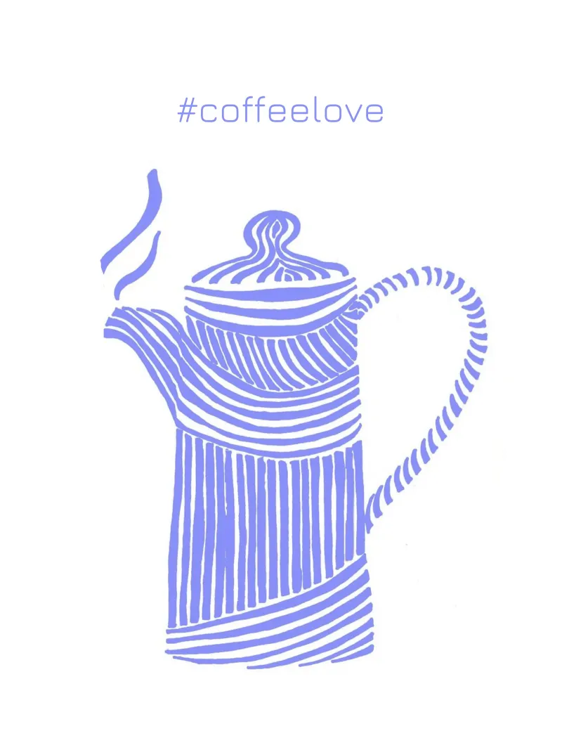 Coffeelove - Caffettiera in blu viola poster con telaio in plastica da PaperLine Art