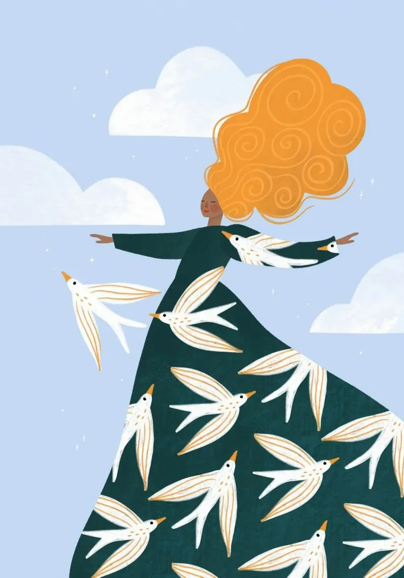 birds in woman in winds poster da hamily