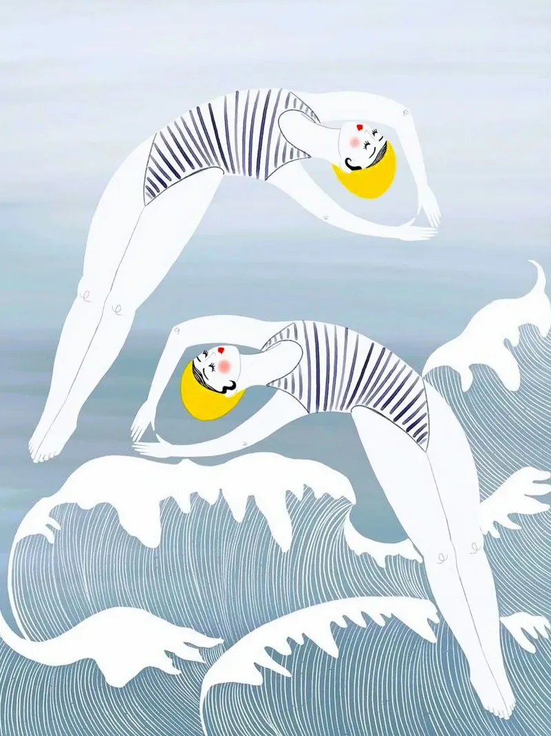 girl jump through waves poster con telaio in legno da hamily