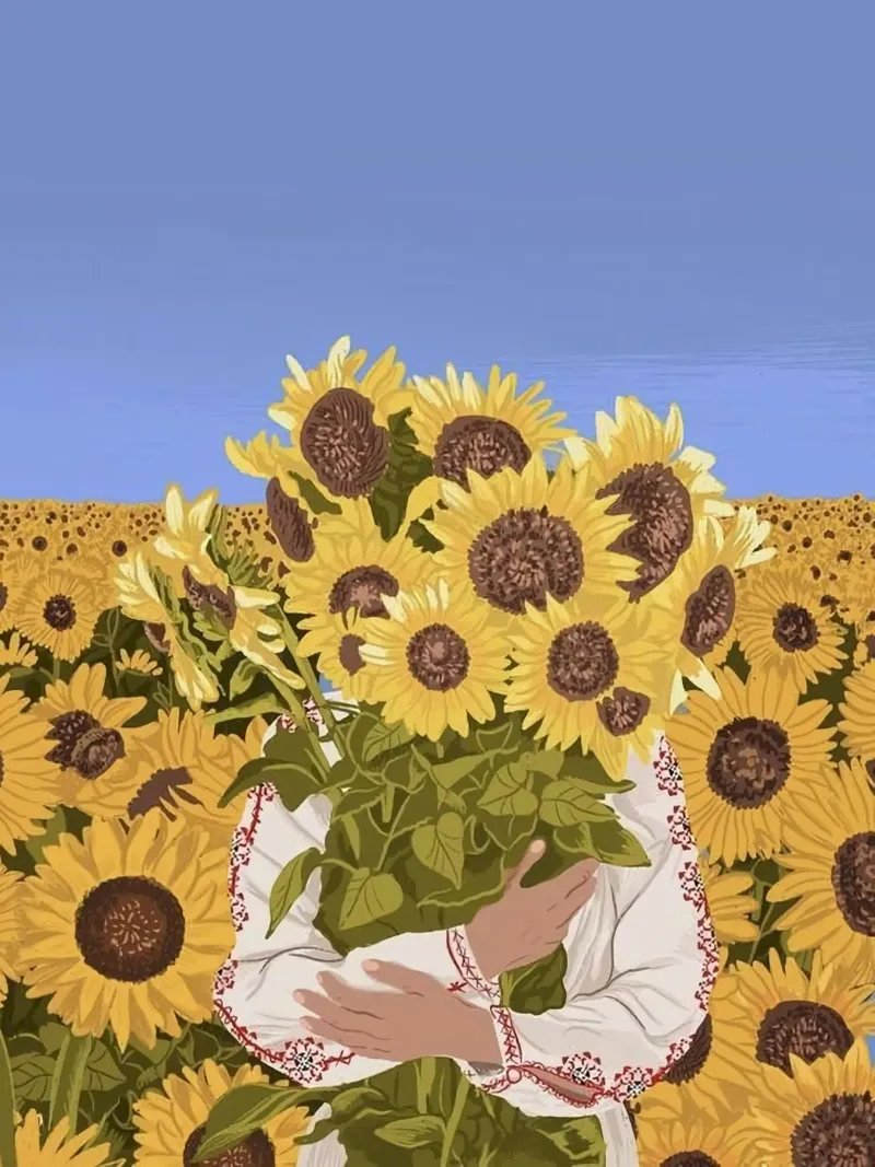 cat hold flower in sunflower forest canvas with Floater frame by melts