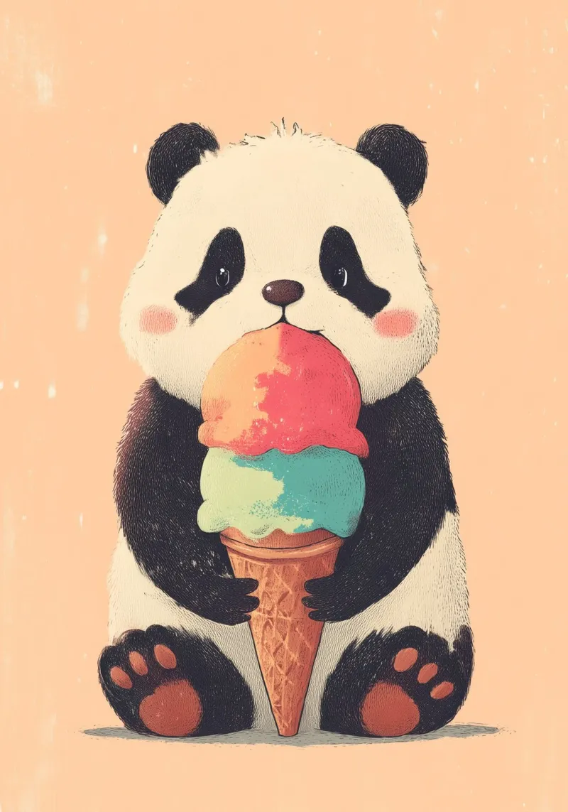 Ice Cream Panda canvas met Baklijst van Kiara