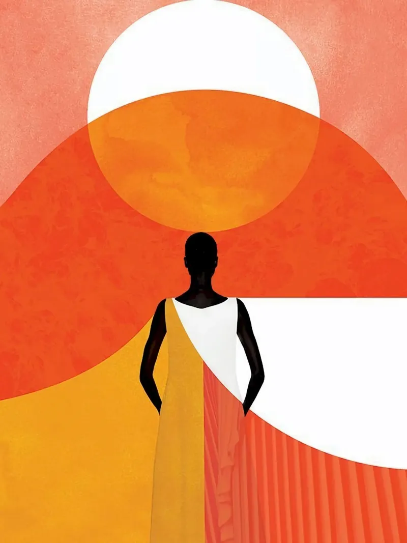 abstract girl and shape poster con telaio in legno da huminity
