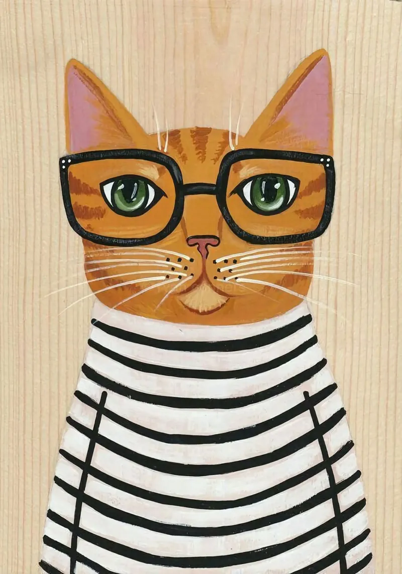 cat in horizontal striped shirt poster con telaio in alluminio da sunity
