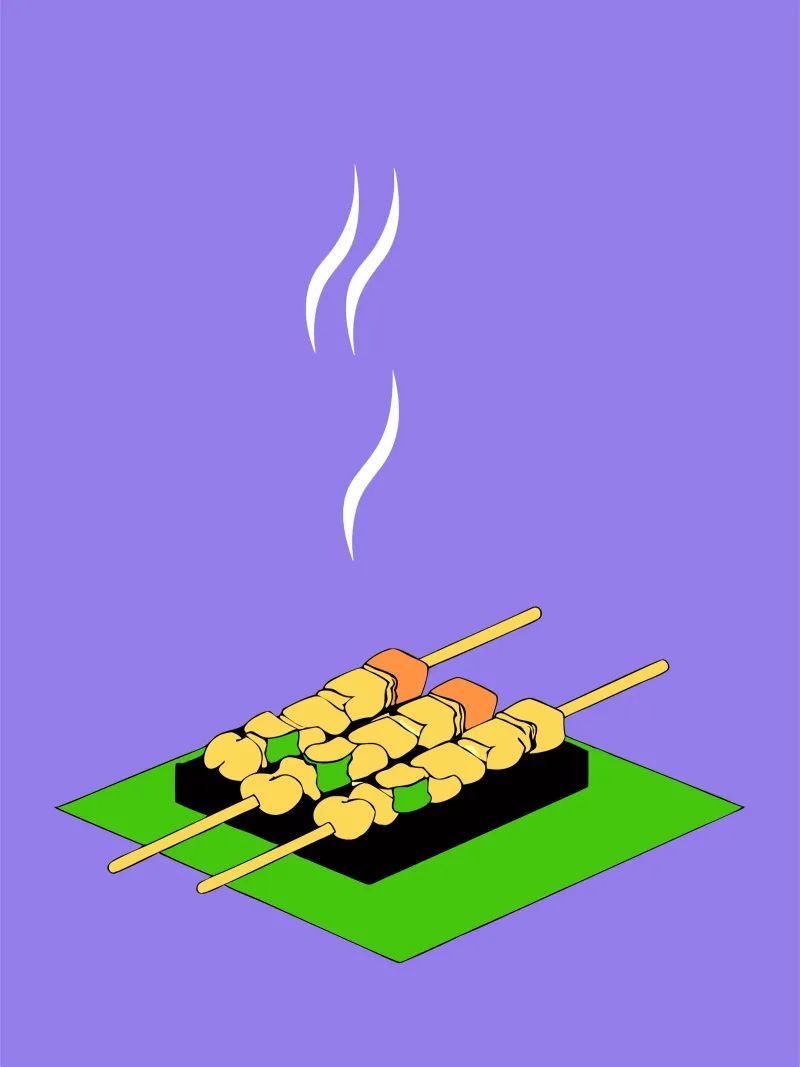 Satay a la parrilla lienzo con Marco flotante de OUR SHOP