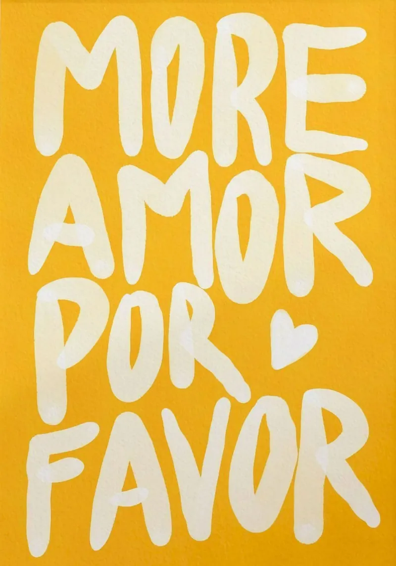 more amor for favor in yellow poster con telaio in legno da firmana