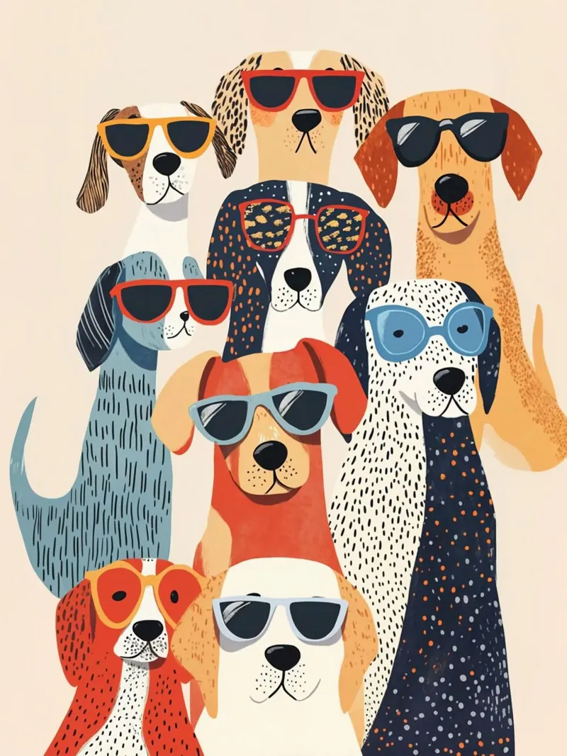 dogs in collection tela con Cornice a cassetta da sunity