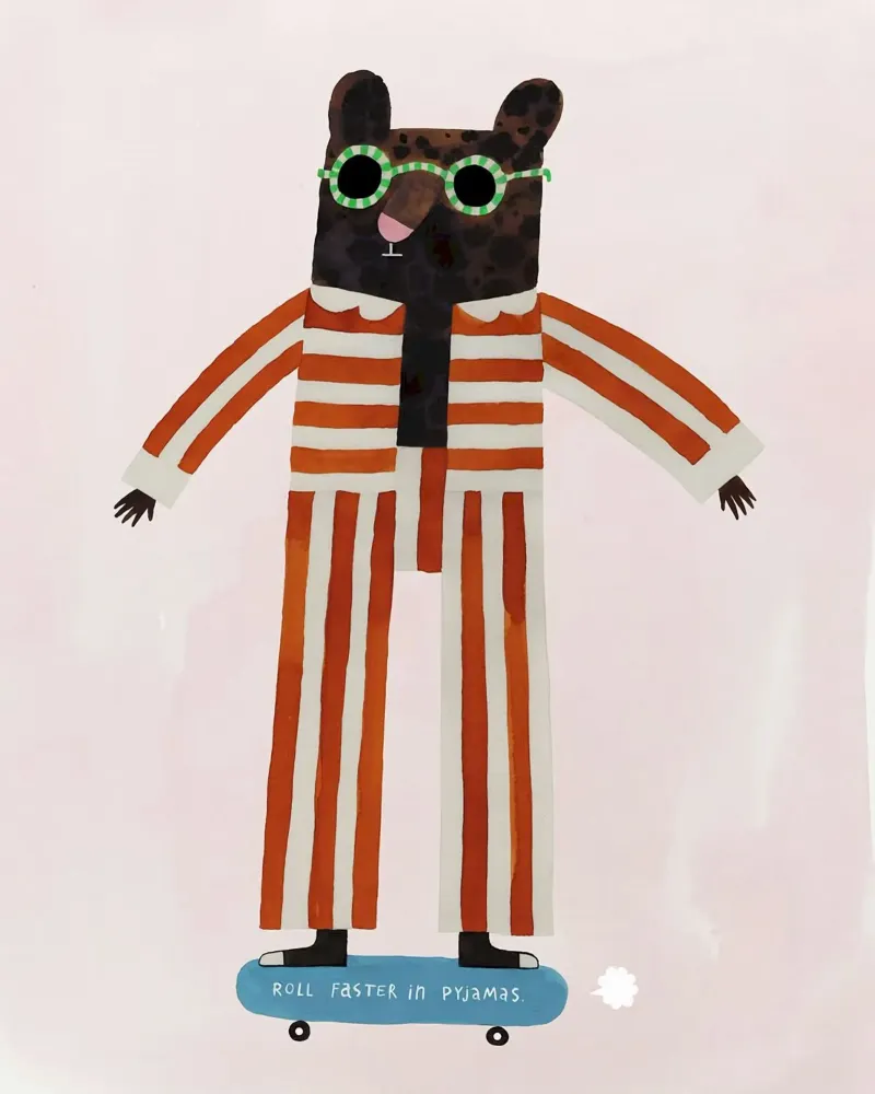 animal with striped shirt skating poster con telaio in legno da firmana