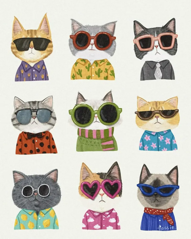 cool cat colorful glasses poster con telaio in alluminio da sunity