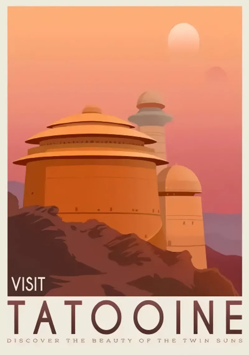 Luoghi di viaggio Tatooine poster con telaio in alluminio da hanna shop