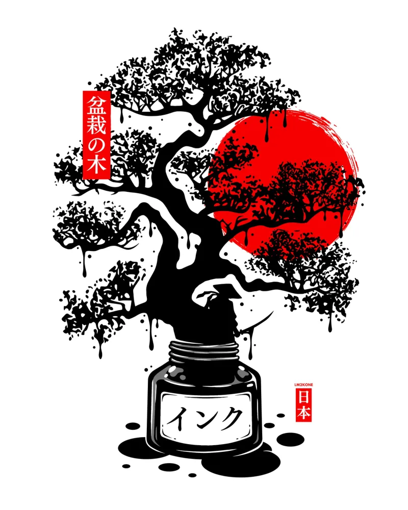 Inchiostro giapponese nero Bonsai poster con telaio in legno da LM2KONE