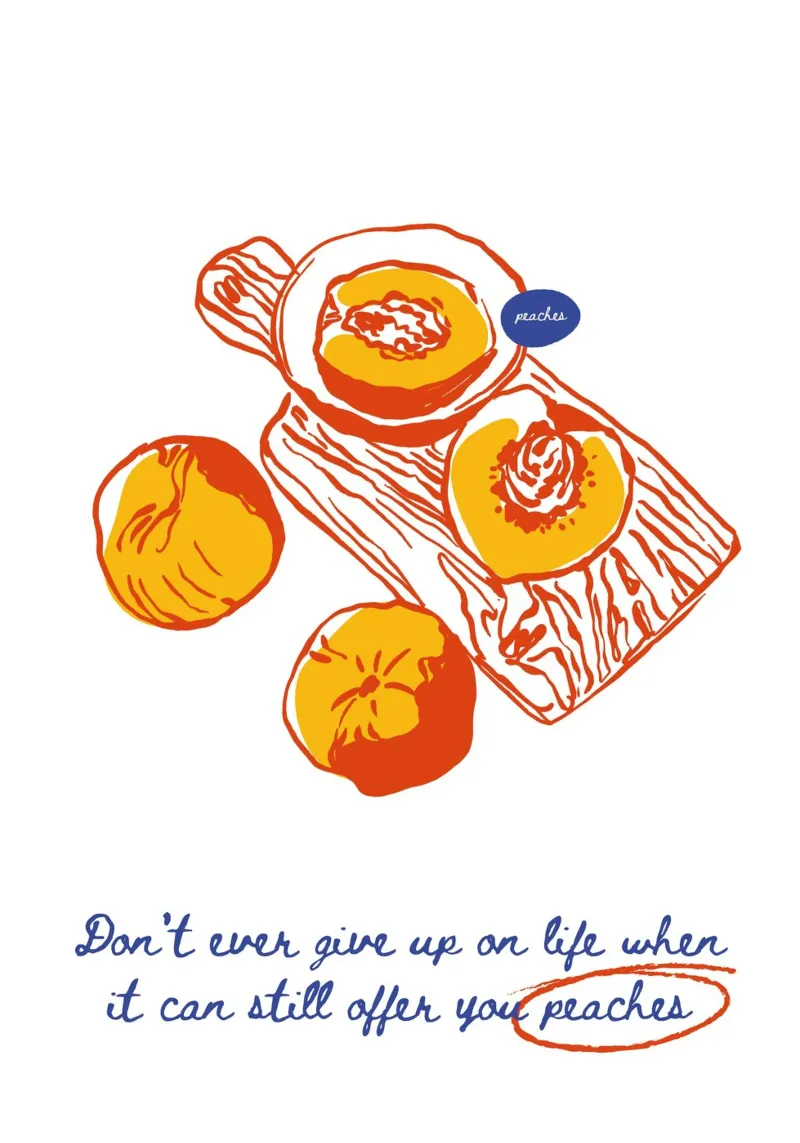 Boho Food 8 Peaches poster con telaio in legno da Boho Print Collection