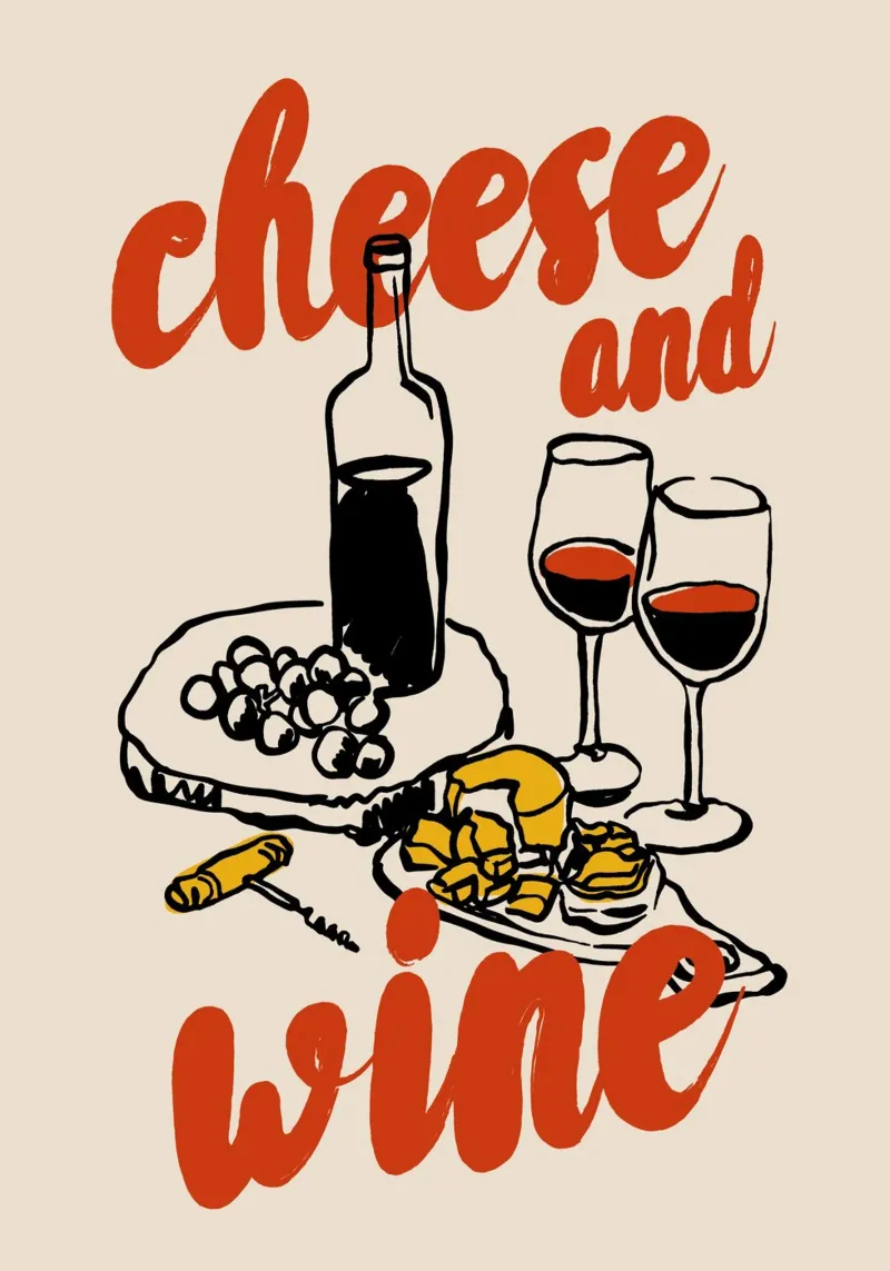 Boho Food 9 Cheese and Wine pellicola backlit da Boho Print Collection